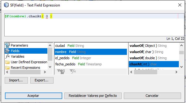 Ilustración de una Captura de pantalla de la configuración de la propiedad  Text Field  Expression