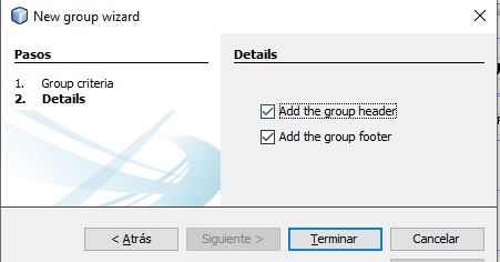 Ilustración de la activación de la cabecera y pie de grupo durante el proceso de creación del grupo.