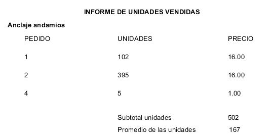 Ilustración de una captura de pantalla de un informe con subtotales