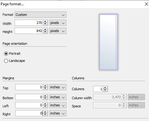 Ilustración de una captura de pantalla de la configuración del formato de página para el subinforme.