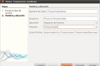 Captura de pantalla de la funcionalidad Creación de nuevo componente JavaBeans en NetBeans.