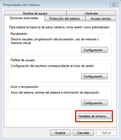 Ilustración que muestra el punto de configuración de la variable PATH en Windows.