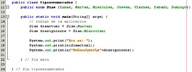 Imagen del código para la creación de distintos tipos enumerados en una aplicación Java.
