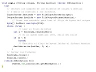 Código Java para copiar de un fichero origen a otro destino.  Se incluye en archivo enlazado bajo la imagen.