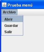 Menú con tres opciones: Abrir, Guardar y Salir.