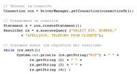 Imagen del código de una consulta SQL.