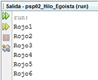 Salida el programa NetBeans mostrando Rojo1, Rojo1, Rojo3, Rojo4, Rojo5, Rojo6 en columna.