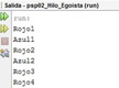 Salida el programa NetBeans mostrando Rojo1, Azul1, Rojo2, Azul2, Rojo3, Rojo4 en columna.