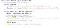 Código de una clase java que define y crea un hilo implementando la interfaz Runnable.