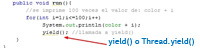 Código java que muestra la invocación al método yield().