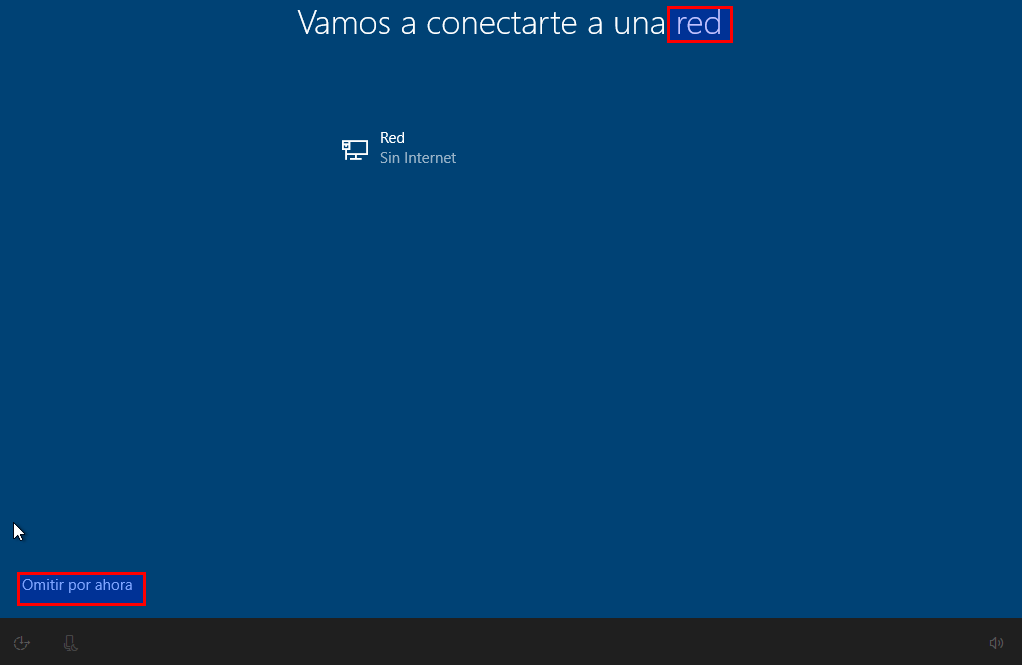 No configurar la red de momento. Ilustración de omitir configuración de red.