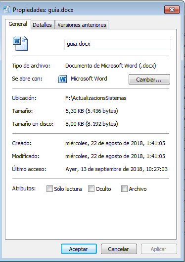 Propiedades archivo Windows. Ilustración de las propiedades de un archivo de texto de word.