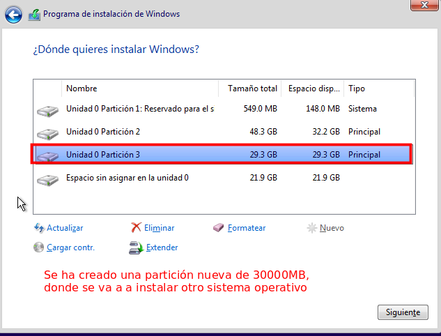 Partición nueva para segundo Windows. Ilustración de Partición nueva para segundo Windows.