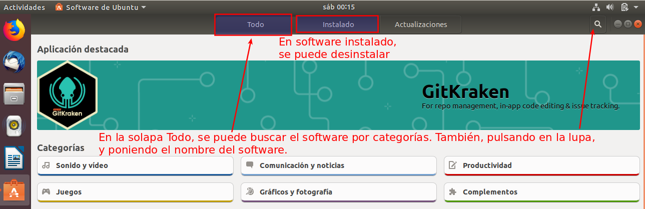 Centro de software de Ubuntu. Ilustración de Centro de software de Ubuntu.