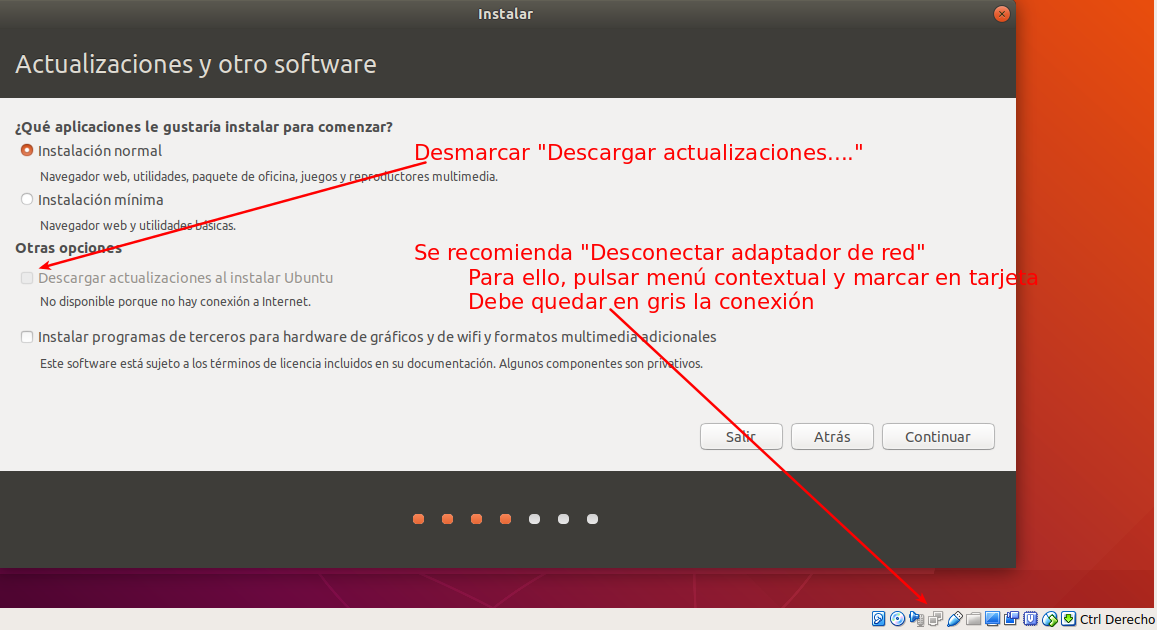 Desmarcar descargar actualizaciones. Ilustración de Desmarcar descargar actualizaciones.