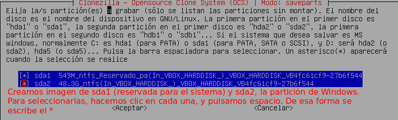 Seleccionar las 2 particiones de Windows. Ilustración Seleccionar las 2 particiones de Windows.