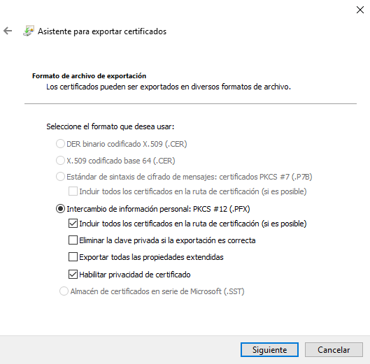 Exportar todos los certificados. Ilustración de Exportar todos los certificados.
