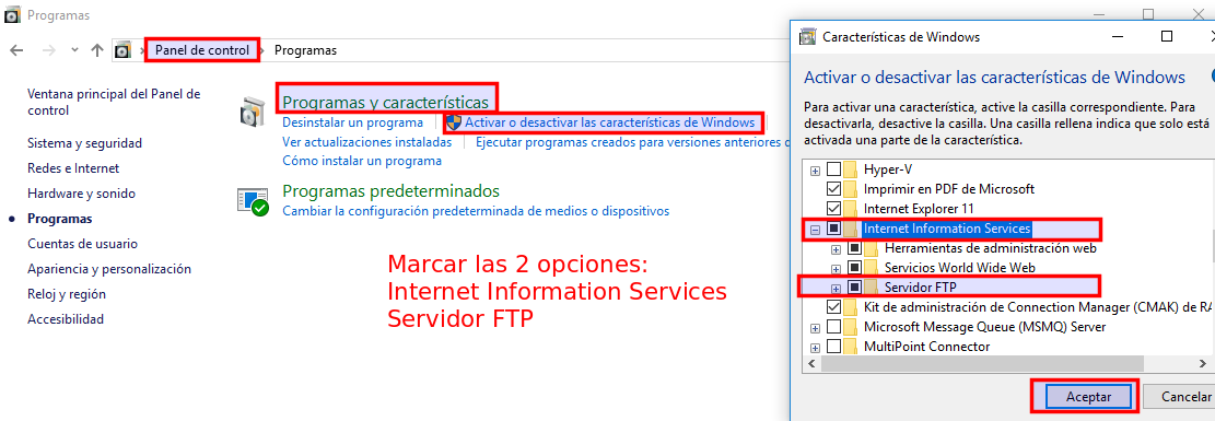 Instalar IIS y servidor FTP. Ilustración de Instalar IIS y servidor FTP.