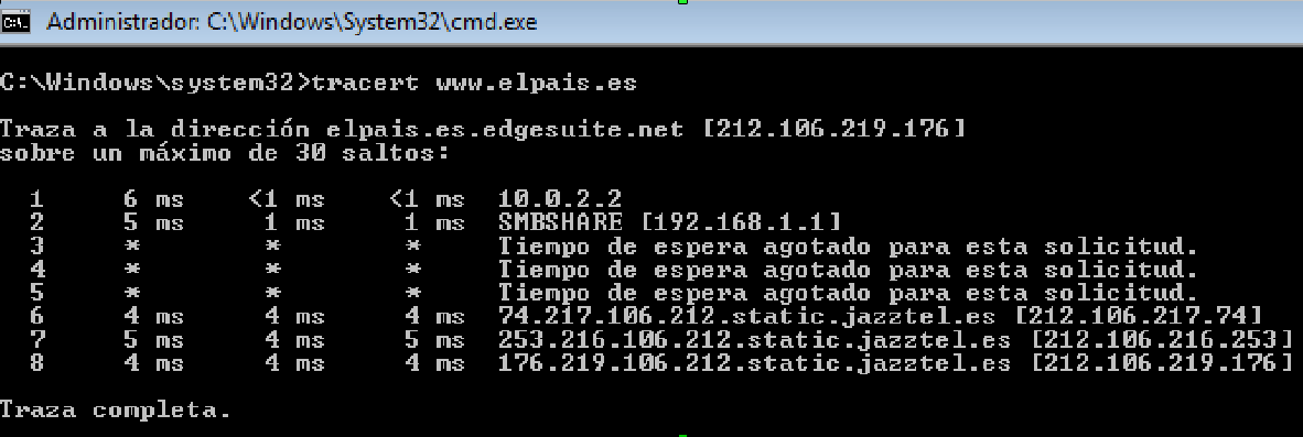 Comando tracert. Ilustración Comando tracert.