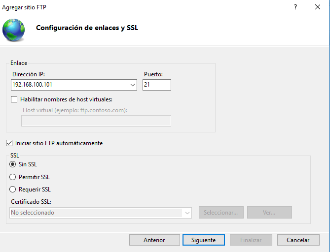 Configurar IP y sin SSL. Ilustración Configurar IP y sin SSL.