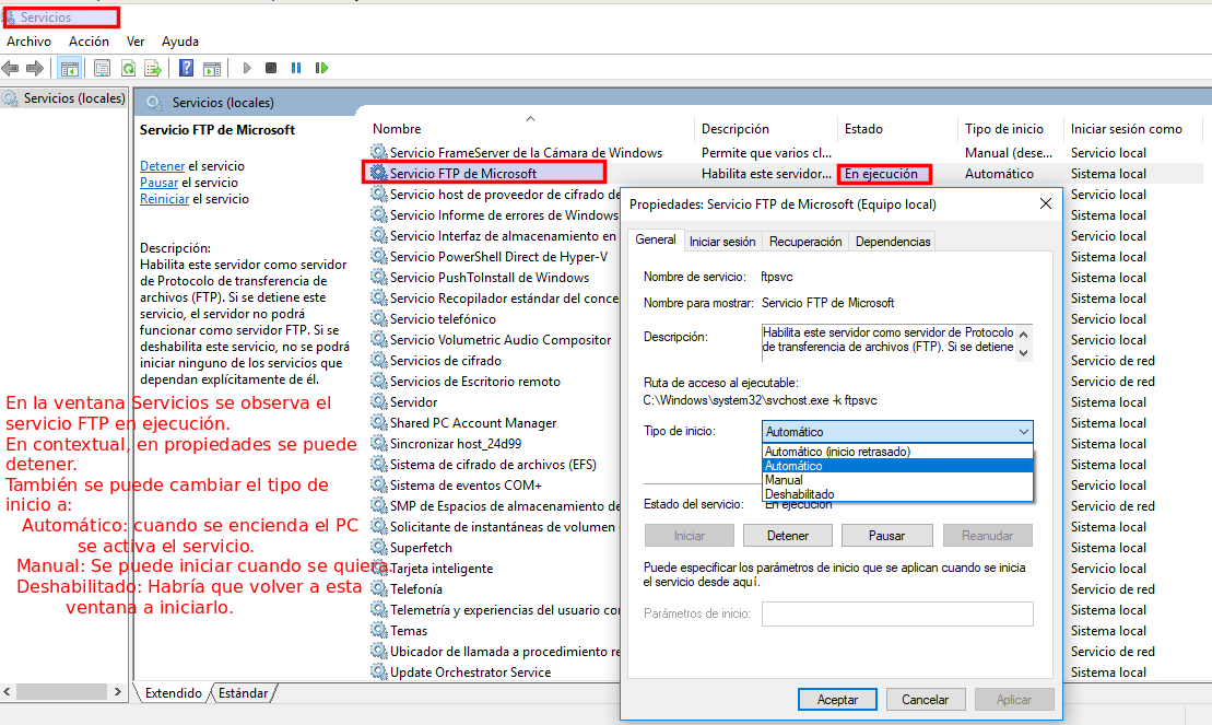 Ventana servicios de Windows. Ilustración de Ventana servicios de Windows.