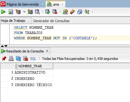 Ejecución de la sentencia Select en SQLDeveloper