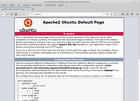 Ulstración en la que se ve la salida por defecto del servidor web Apache. En la parte superior tiene la inormación del sisistema operatio, Ubuntu, justo debajo conletras blancas y fondo rojo se puede ver "It works!", y más abajo un árbol con la estructura de la instalación 