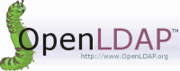 Ilustración con un gusano de color verde situado a la izquierda y acompañado del texto: OpenLDAP. Debajo del texto alineado a la derecha aparece el texto: http://www.OpenLDAP.org
