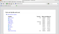 Ilustración con un ejemplo de conexión ftp mediante el cliente navegador firefox al servidor ftp.rediris.es. Se escribe en la barra de direcciones la URL ftp://ftp.rediris.es, se pulsa <Enter>. Automáticamente se establece la conexión con el servidor, mostrando éste los directorios y ficheros que cuelgan del directorio raiz.