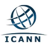 Ilustración en la que se ve una esfera cortada con dos lineas onduladas horizontales y verticales un poco inclinadas y debajo de la esfera el texto ICANN con una lína ondulada por encima.