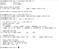Ilustración que recoge la ejecución de los comandos: nslookup 130.206.1.5; host 130.206.1.5; dig -x 130.206.1.5.