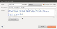 Pantallazo de ventana de creación de plantilla de JavaDoc.
