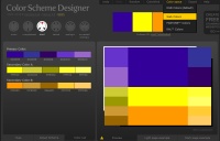 Los colores seguros. Ilustración que muestra una copia de pantalla de una aplicación web que permite seleccionar colores e identificarlos mediante su código. En la parte superior-izquierda hay 6 círculos de los cuales está iluminado el tercero por la izquierda por ser el que está seleccionado y corresponde a la opción triad que significa tríada. El texto triad está debajo de este círculo. En la parte superior de la pantalla aparece el texto Color en naranja destacando sobre los demás que están en la misma línea. Se corresponde con una de las opciones del menú de interacción. Las opciones de este menú están desplegadas y se puede ver que se ha escogido la opción Web colors por estar ésta destacada con las letras en negro sobre un fondo naranja.