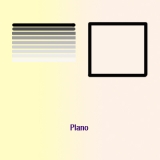 Ilustración en la que se ven dos dibujos acompañados del texto "Plano". El dibujo de la izquierda son una serie de líneas paralelas dispuestas horizontalmente con una reducción gradual de intensidad de color. La línea superior es de color negro y la línea inferior es de color blanco. Se intenta de esta manera, representar el movimiento vertical de la línea para formar un plano. El dibujo de la derecha es un cuadrado formado por cuatro líneas.