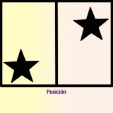 Ilsutración que está dividida verticalmente en dos zonas que contiene cada una de ellas una estrella de cinco puntas acompañadas del texto "Posición". La estrella de la zona de la izquierda está colocada en la esquina inferior izquierda de su zona. La estrella de la zona de la derecha está colocada en la esquina superior izquierda de su zona.
