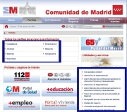 Ilustración en la que podemos ver un ejemplo de la aplicación del principio de proximidad al diseño de interfaces. La imagen pertenece a una de las páginas del sitio de la Comunidad de Madrid. En esta imagen se han agrupado dentro de dos rectángulos azules una serie de enlaces a otras páginas del sitio que presentan el mismo formato (cuadrado rojo y texto en azul) pero que se perciben como bloques distintos por estar los elementos del mismo bloque más próximos entre sí y estar los bloque lo suficientemente alejados.