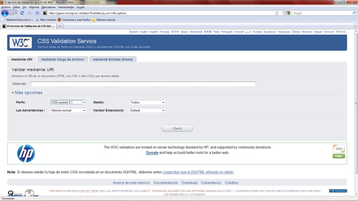 Ilustración con la captura de pantalla de la página de validación CSS de W3C.