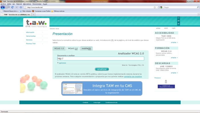 Ilustración con la captura de pantalla de la página del Test de Accesibilidad Web.