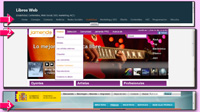 Ilustración que está dividida en 3 bandas horizontales, cada una con una captura parcial de una página Web. La superior es del blog Librosweb. La central de Jamendo. La inferior del Ministrario de Educación.