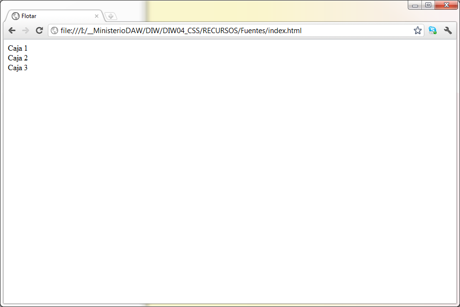 Sin estilos CSS Ilustración en la que se puede ver un navegador con una página web mostrando tres líneas de texto, una debajo de la otra.