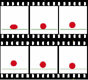 Ilustración compuesta por 6 fotogramas que representan 6 instantes distintos del botar de una pelota.