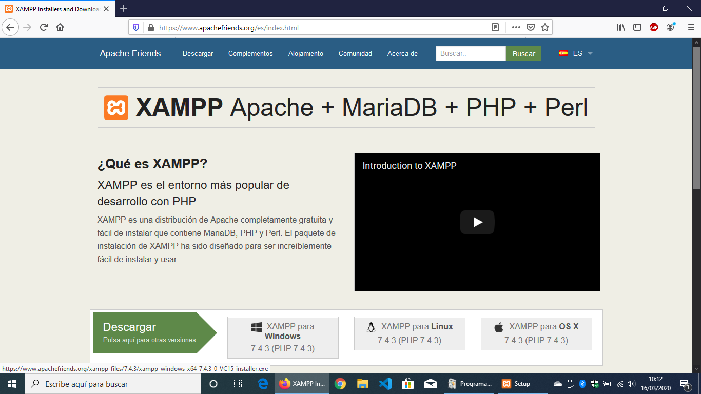 Pagina Descarga Xampp Imagen de un sitio web donde se muestran las posibilidades de descarga para Xamppp