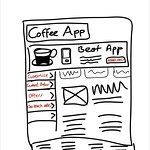 Web app. Boceto de la interfaz de una aplicación web sobre papel.