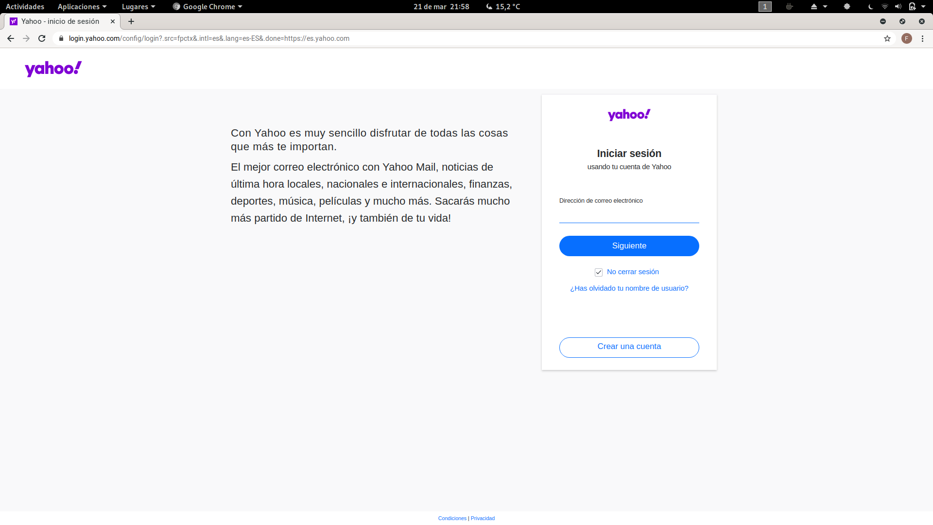 Ilustración de una captura de pantalla de la página del login al correo yahoo.
