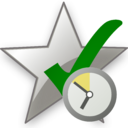 Inicio de sesión. Estrella con una verificación verde y un reloj.