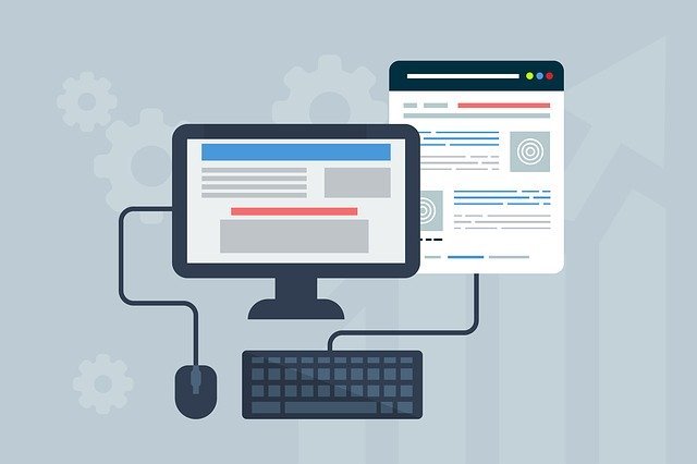 Generando interfaces Ilustraciión de una pantalla de ordenador con un ratón y un teclado, detras de la pantalla se puede ver como un navegador web abierto.
