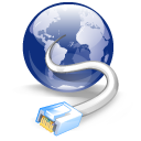 Internet Imagen de un globo terraqueo del que sale um cable de red.