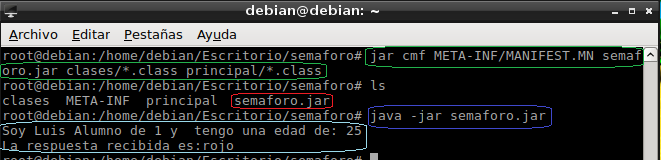 Crear, compilar y ejecutar un programa 7. Captura de pantalla donde se muestra la ejecución del programa jar.
