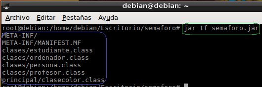 Crear, compilar y ejecutar un programa 8. Captura de pantalla donde se muestra el contenido de proyecto comprimidos .jar.