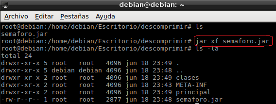 Crear, compilar y ejecutar un programa 9. Captura de pantalla donde se muestra el contenido de proyecto comprimidos .jar al descomprimirlo.